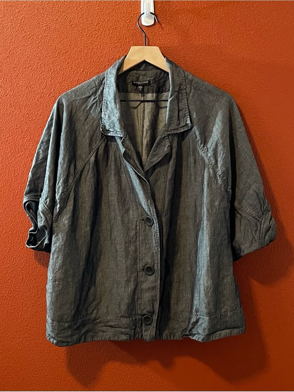 Eileen Fisher Women’s Linen Blend Button Front Lagenlook Breathable‎ Relaxed Top